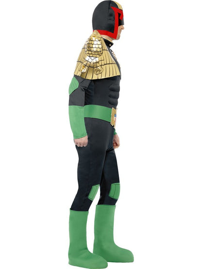 Judge Dredd Fancy Dress Costume includes padded jumpsuit with black detachable shoulder pieces, helmet and boot covers