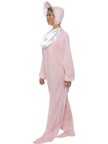 Adult Baby Romper Pink Fancy Dress Costume includes fleece bodysuit| bonnet and bib