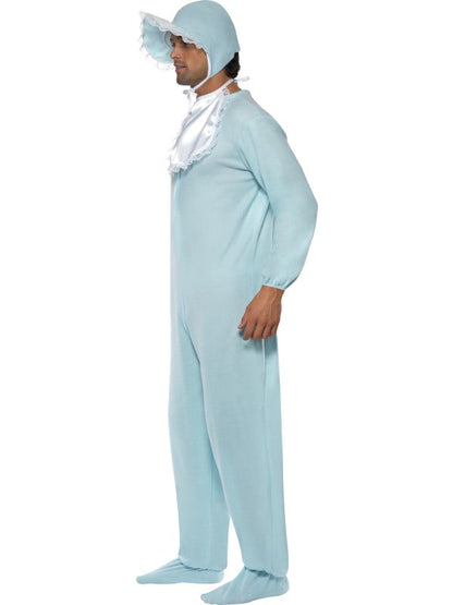 Adult Baby Romper Blue Fancy Dress Costume includes fleece bodysuit| bonnet and bib