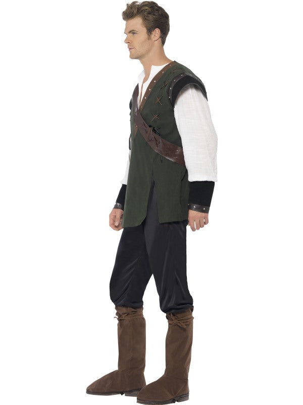 Mens Robin Hood Fancy Dress Costume includes trousers, shirt, belt with arrow holder and boot covers