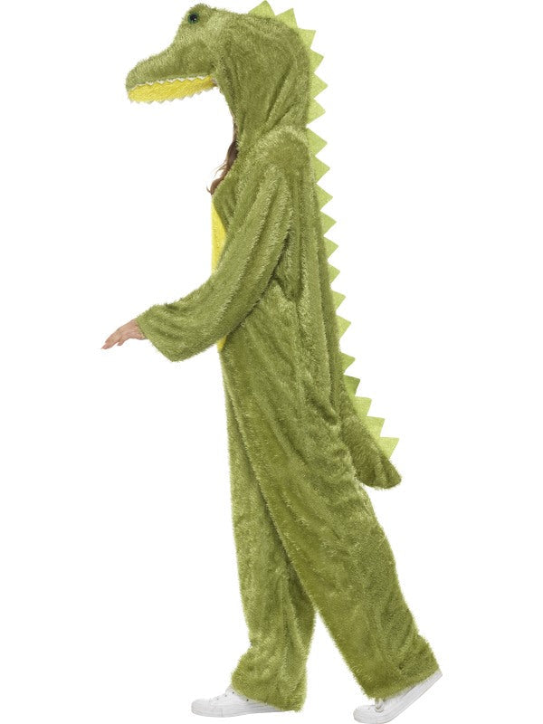 Adult Crocodile Fancy Dress Costume includes jumpsuit with hood.