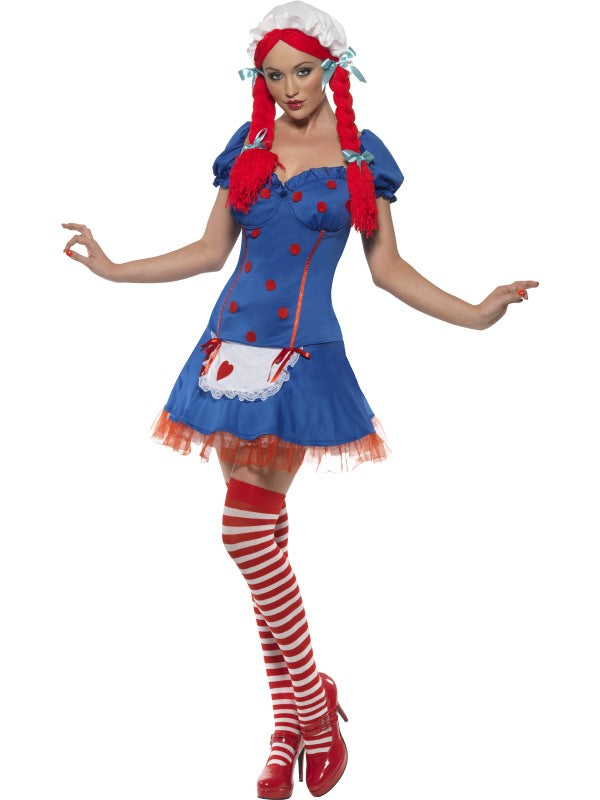 Fever Ragdoll Fancy Dress Costume includes dress and mop cap. Wig and stockings NOT included