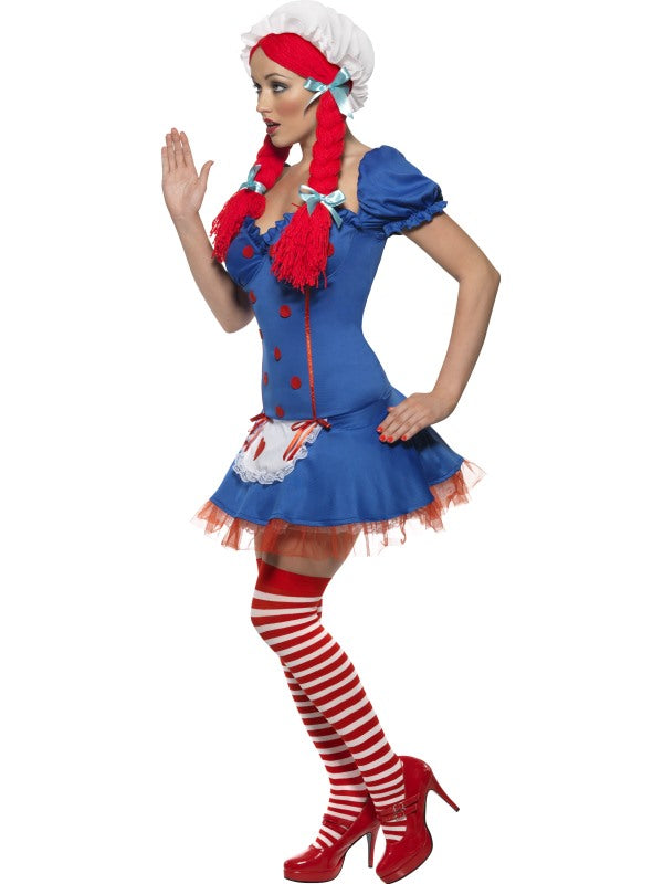 Fever Ragdoll Fancy Dress Costume includes dress and mop cap. Wig and stockings NOT included