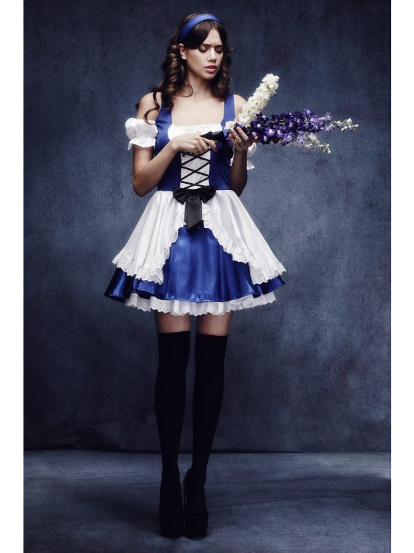 Fever Alice Fancy Dress Costume includes dress and headband. Stockings sold separately.