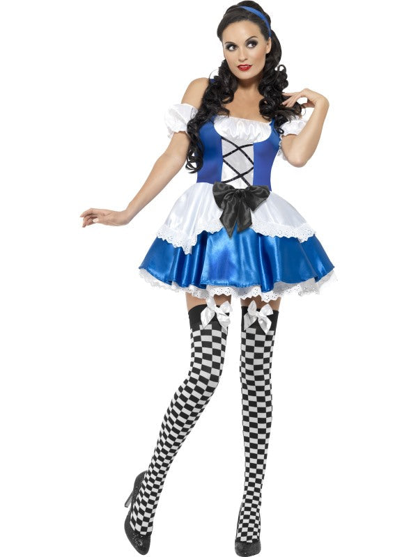 Fever Alice Fancy Dress Costume includes dress and headband. Stockings sold separately.