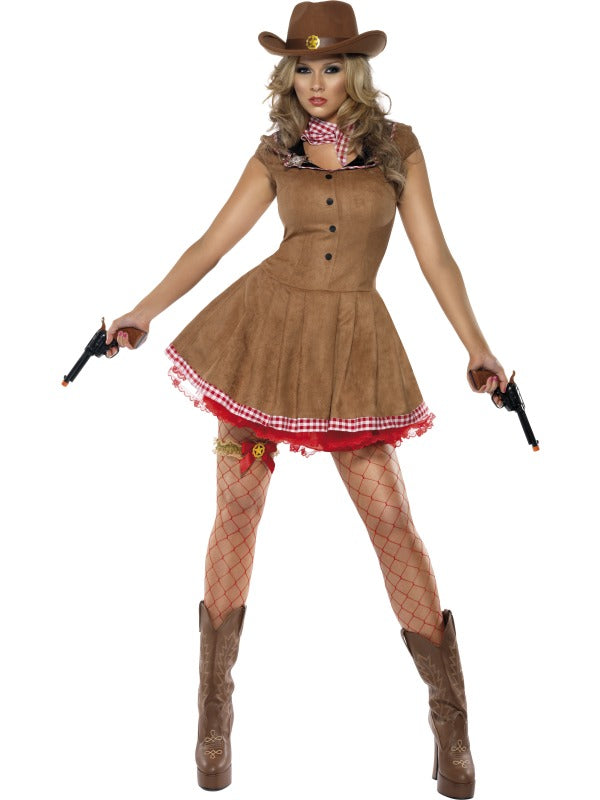 Ladies Fever Wild West Cowgirl Fancy Dress Costume includes dress only. Neckscarf and hat sold separately.