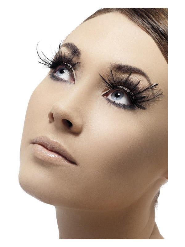 Eyelashes| Black| with Feather Plumes| Includes Glue