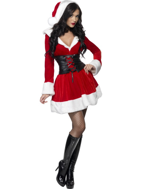 Fever Hooded Santa Ladies Fancy Dress Costume includes dress with hood and belt