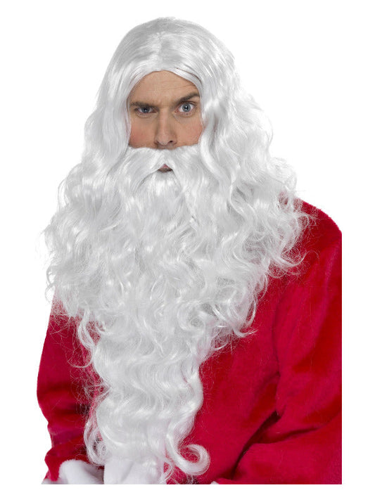 Santa Long Beard and Wig. White. 38cm