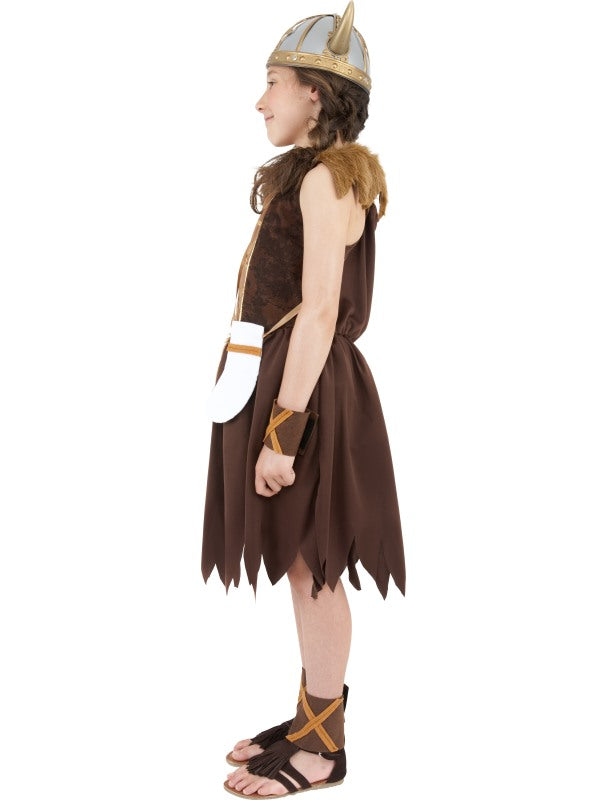 Childrens Viking Girl Fancy Dress Costume includes dress and wristbands. Helmet sold separately.