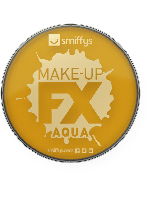 Smiffys make-up fx, aqua face and body paint. Metallic Gold. Water based. 16ml.