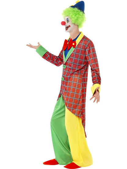 LA Circus Deluxe Clown Fancy Dress Costume includes jacket, trousers, mock shirt with bow tie and shoe covers. Hat and Wig sold Separately.