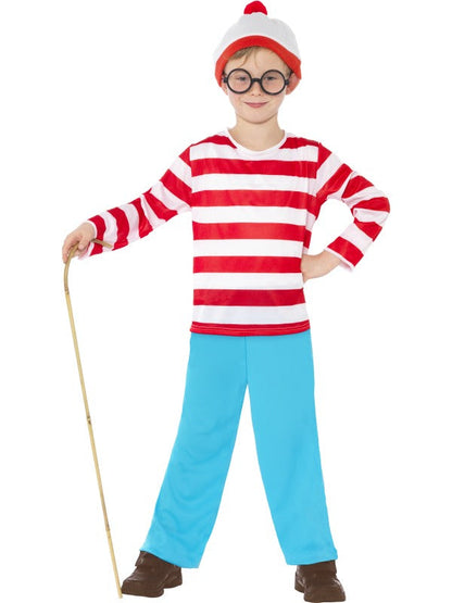 Wheres Wally Child Fancy Dress Costume includes top, trousers, hat and glasses