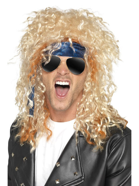 Heavy Metal Rocker Wig Kit includes blonde wig, glasses, bandana
