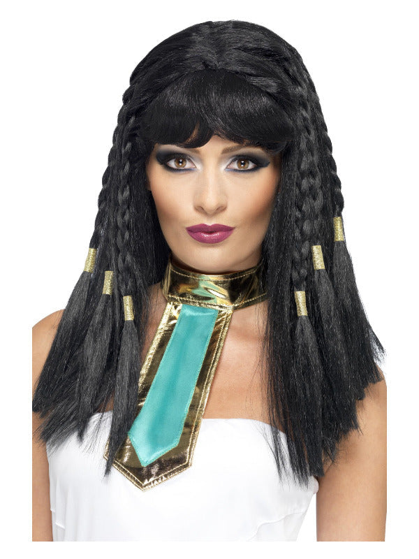 Black Cleopatra Wig. Braided with Gold Trim.