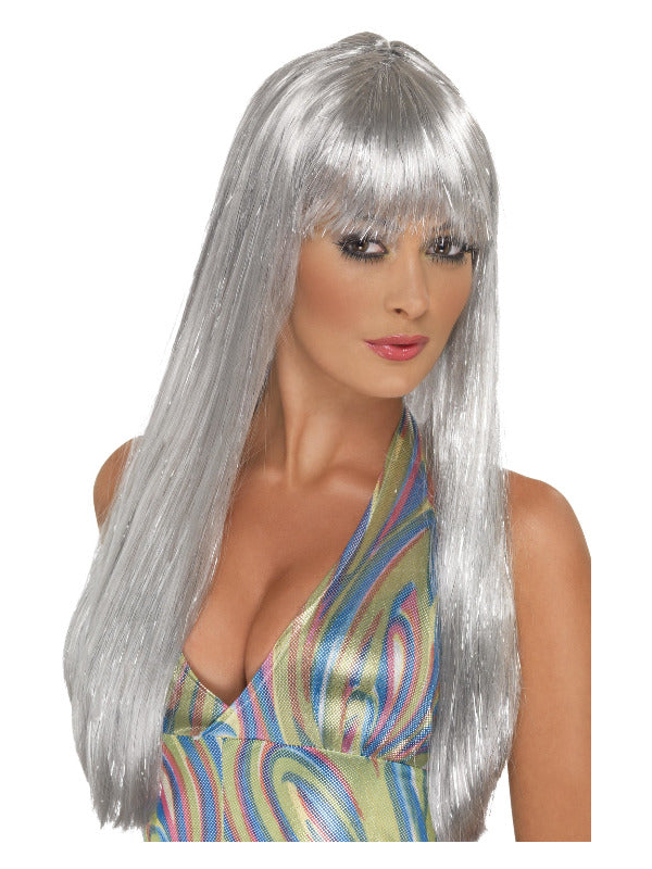 70s Silver Glitter Disco Wig