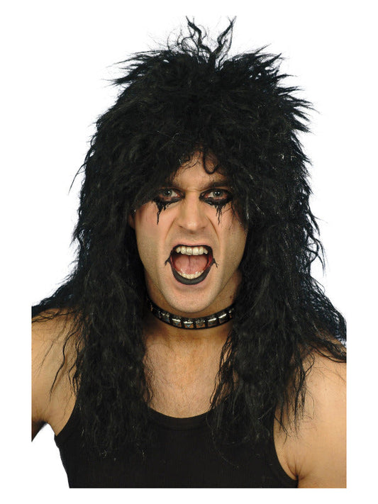 Hard Rocker Wig, Black, tousled hair.