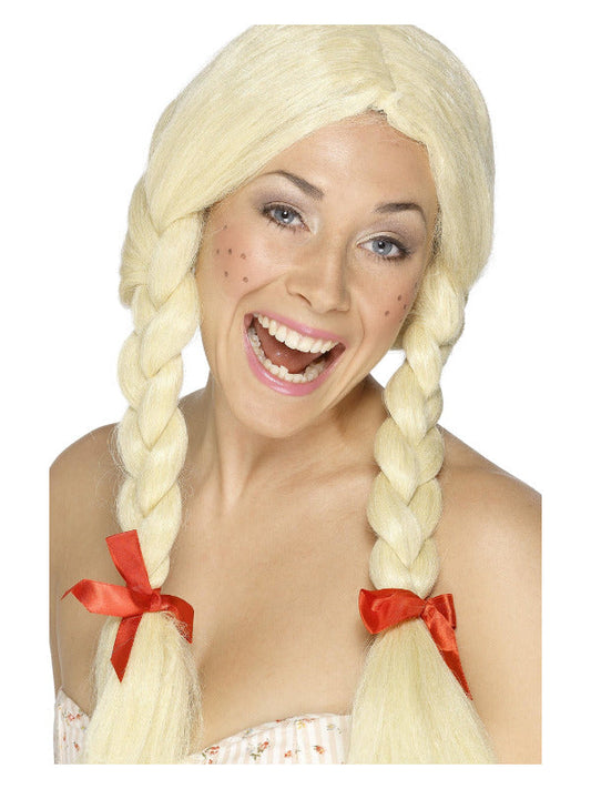Blonde Schoolgirl Plaits Wig. Blonde Plaits with Ribbons.