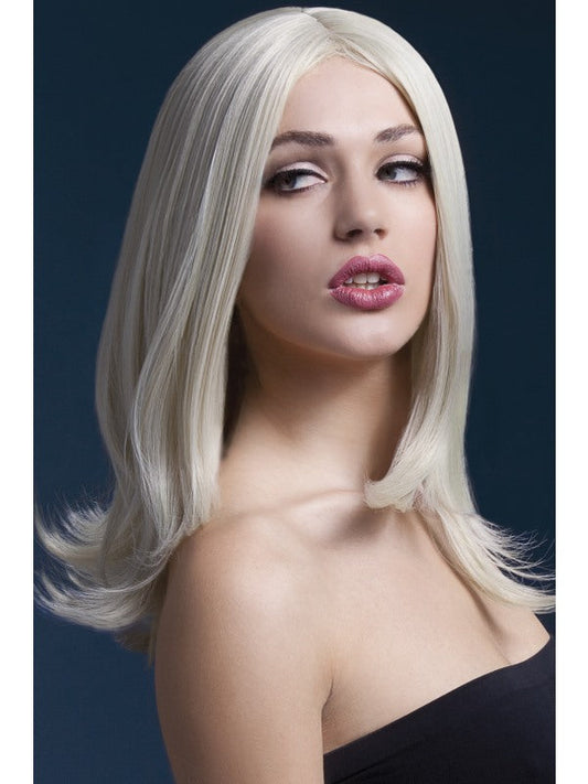 Fever Sophia Professional Quality Synthetic Wig. Blonde. Long, layered with centre skin parting and professional wig cap. 43cm. Styleable and heat resistant to 120C/248F.