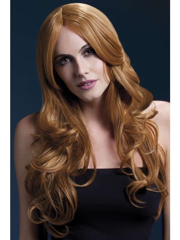 Fever Khloe Professional Quality Synthetic Wig. Auburn. Long, wavy with long fringe, skin parting and professional wig cap. 66cm. Styleable and heat resistant to 120C/248F.