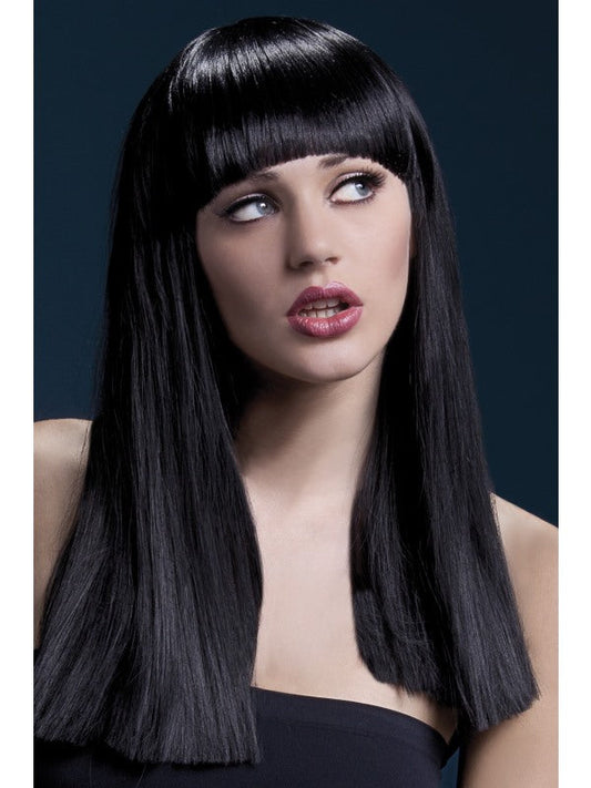 Fever Alexia Professional Quality Synthetic Wig. Black. Long| blunt cut with professional wig cap. Styleable and heat resistant to 120C/248F. 48cm.