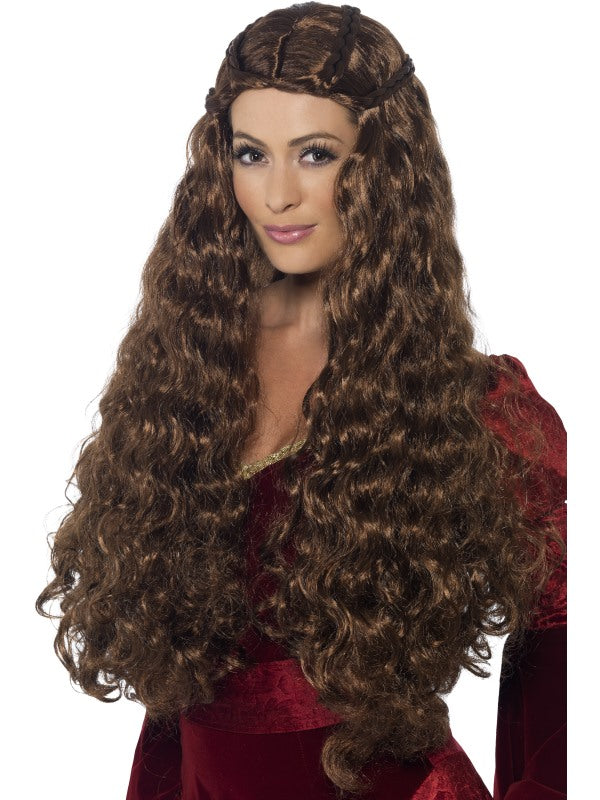 Extra Long Brown Medieval Princess Wig. Brown, curly, extra long, with plaits.