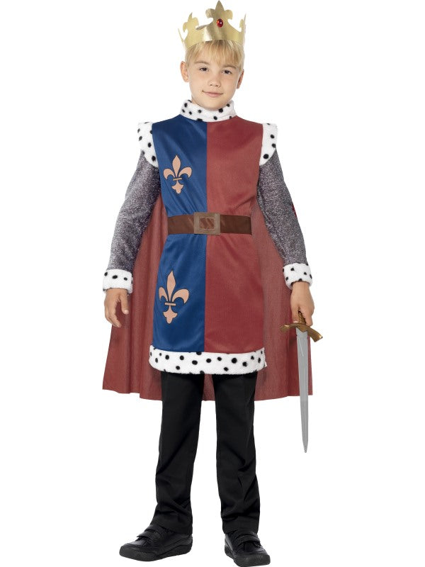 King Arthur Medieval Costume includes tunic with attached cape and crown