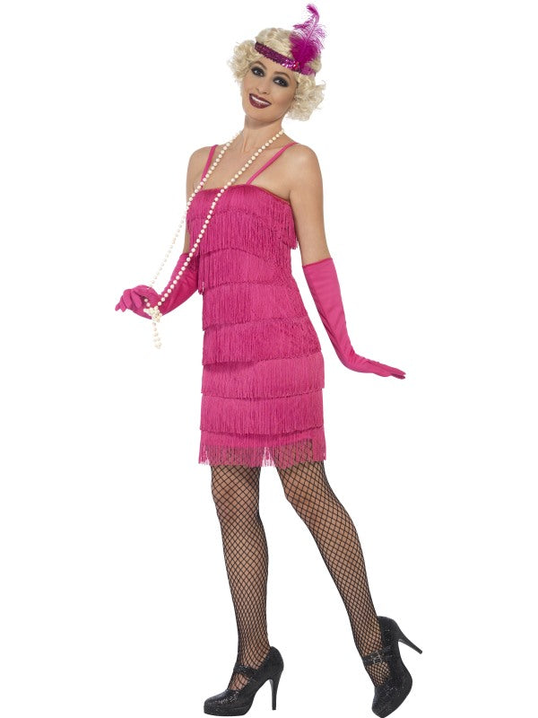 1920s Ladies Flapper Costume Pink includes dress, headband and gloves