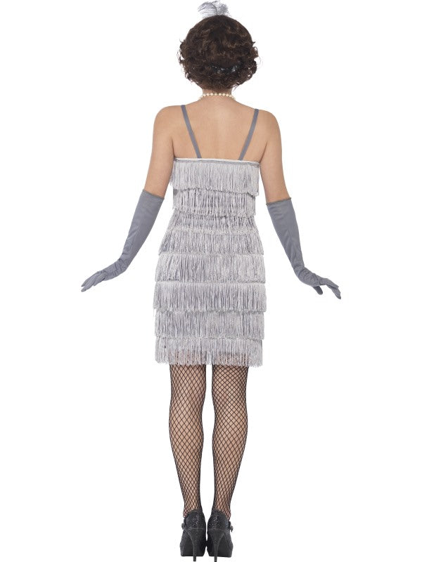 1920s Ladies Flapper Costume Silver includes dress, headband and gloves