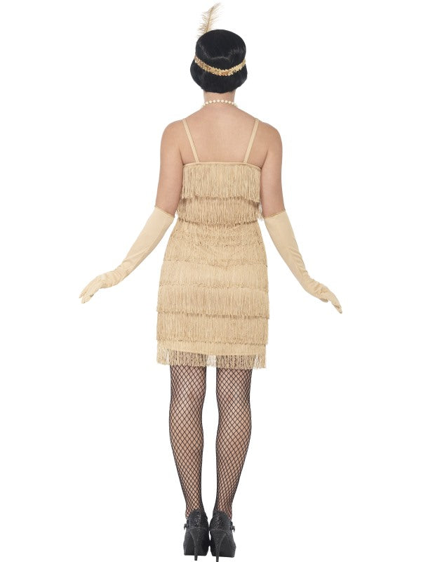 1920s Ladies Flapper Costume Gold includes dress, headband and gloves