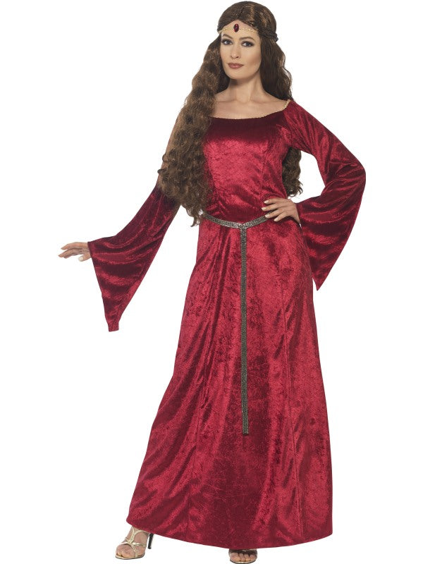Ladies Red Medieval Maid Costume includes dress and headband