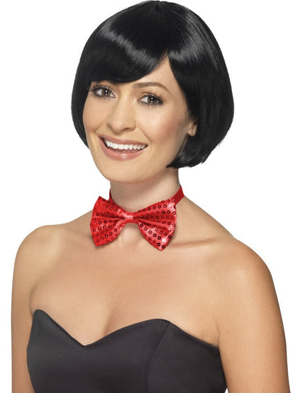 13cm Red Sequinned Bow Tie with adjustable red neck strap