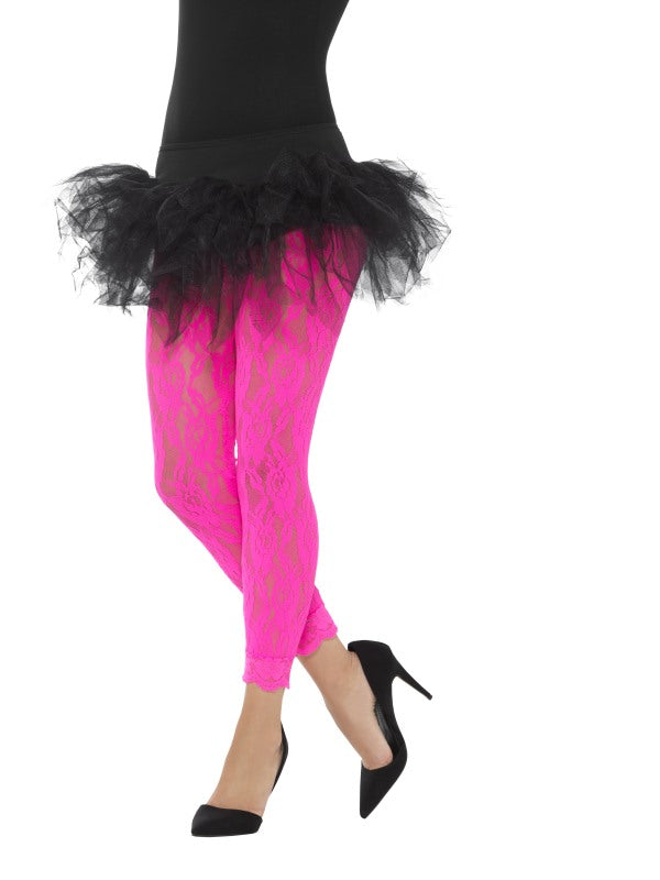 80s Lace Leggings Neon Pink