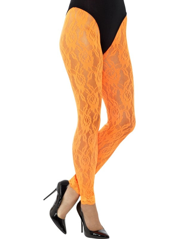 80s Lace Leggings Neon Orange