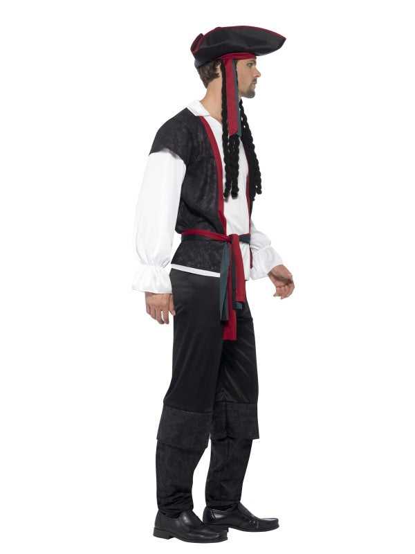 Mens Aye Aye Pirate Captain Fancy Dress Costume includes top| trousers| tie and hat with hair