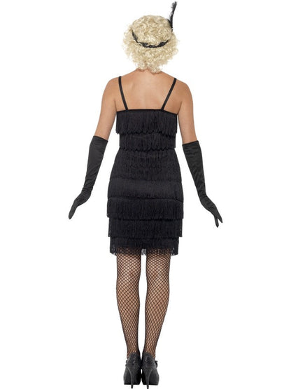 1920s Ladies Flapper Costume Black includes dress, headband and gloves