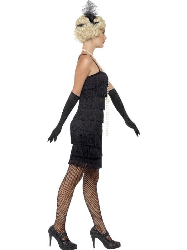 1920s Ladies Flapper Costume Black includes dress, headband and gloves