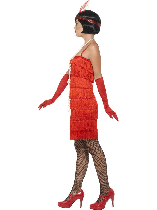 1920s Ladies Flapper Costume Red includes dress, headband and gloves
