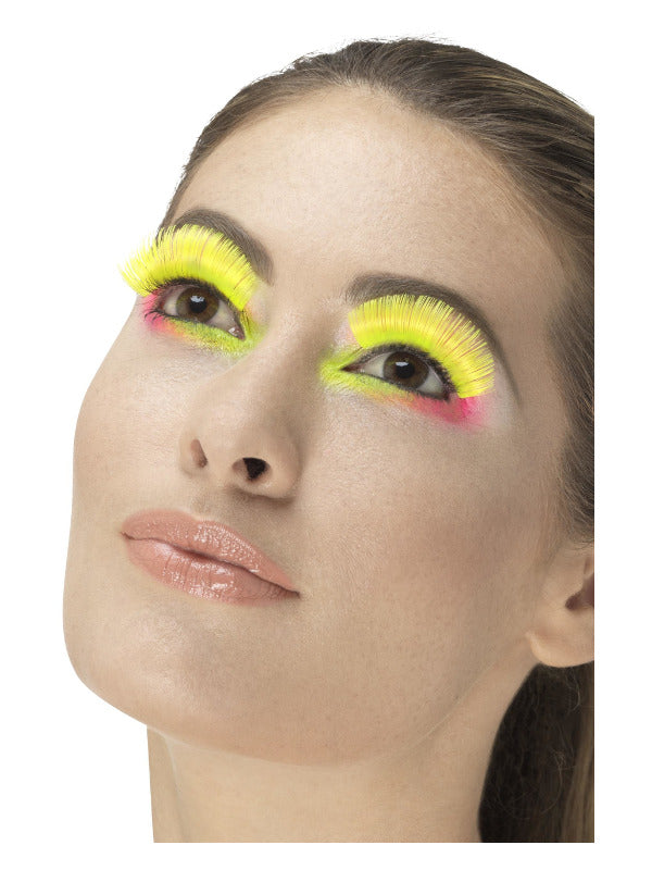 80s Party Eyelashes, Neon Yellow, Includes Glue