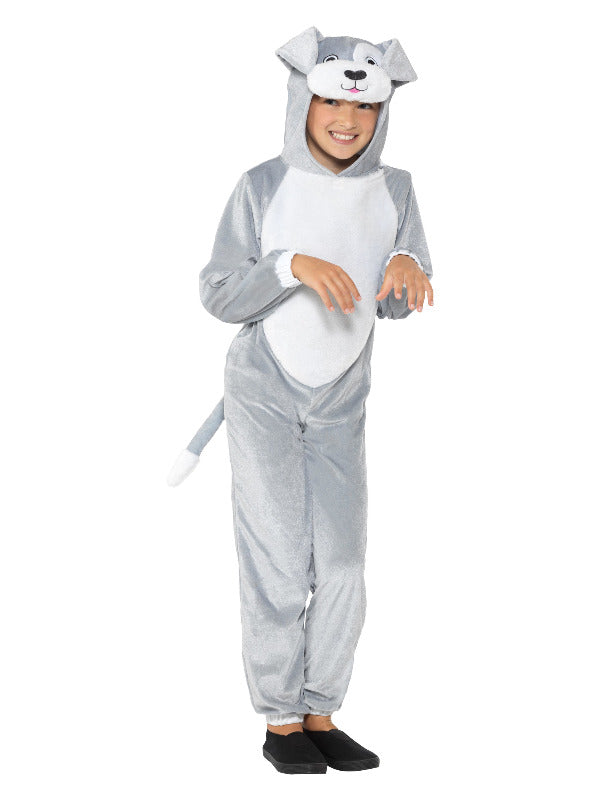 Dog Costume Grey includes hooded jumpsuit and tail