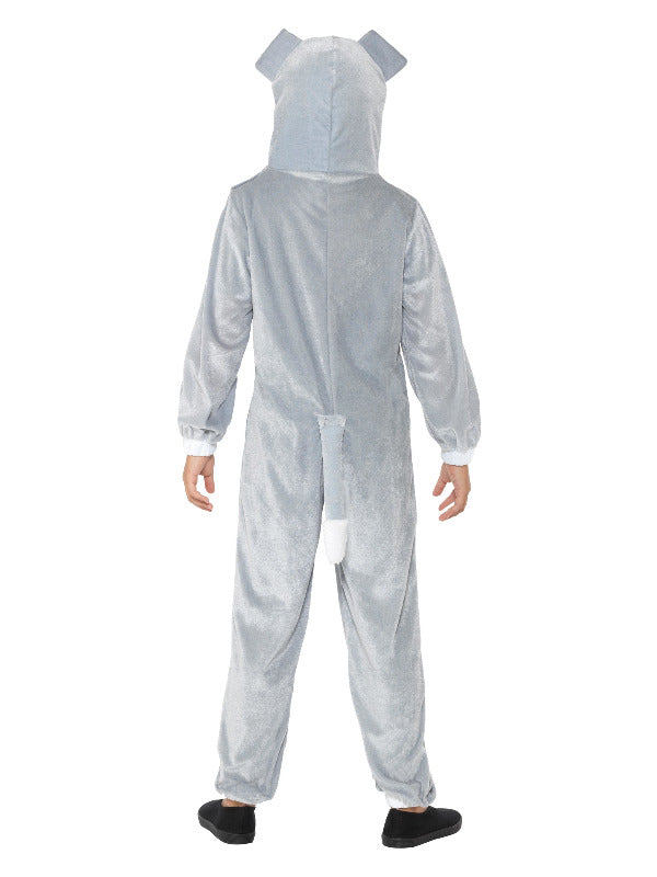 Dog Costume Grey includes hooded jumpsuit and tail