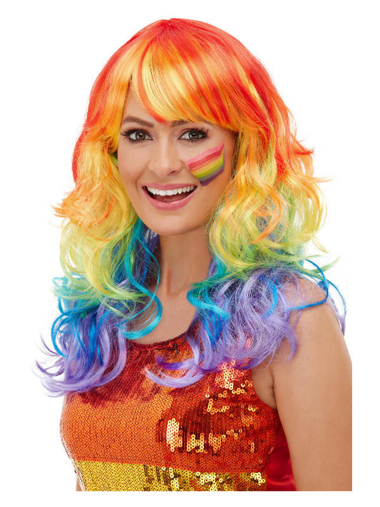 Rainbow Glam Wig, Curly, Multicoloured