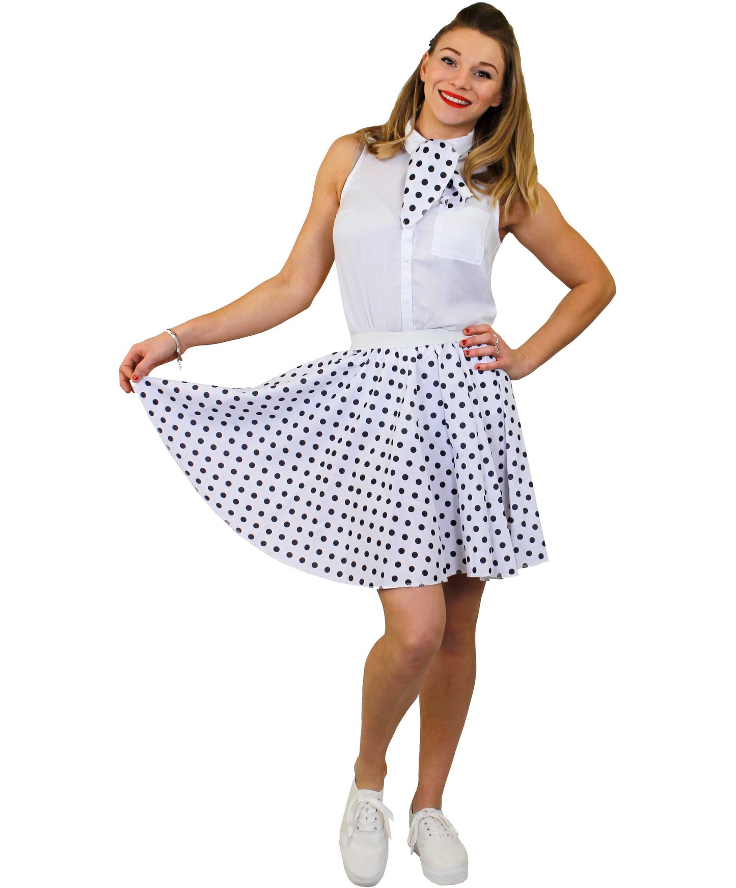 Short white Polka Dot Skirt and Scarf Set
