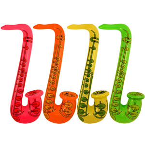 Inflatable Saxophone 75cm. Available in an assortment of colours. (Pink, Green, Yellow, Orange).